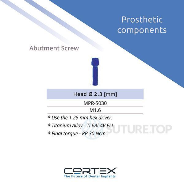 Винт для абатментов и титановых платформ Abutment Screw, Ti-Base Screw MPR-S030 Cortex Dental Implants конусное соединение с имплантатом стандартная платформа Conical Regular Platform (RP) фото MPR-S030