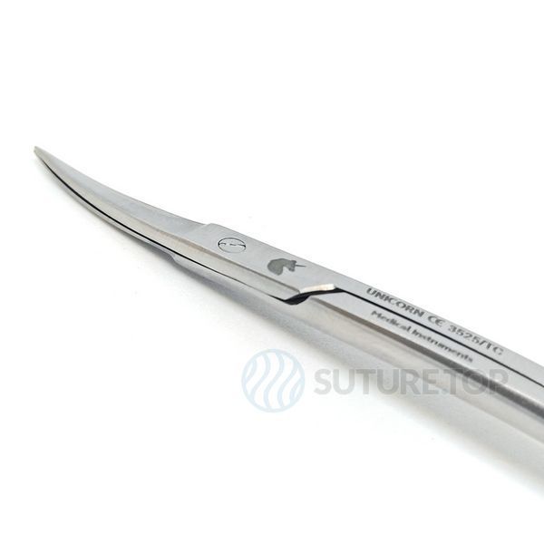 Ножницы хирургические S-образные с двойным изгибом La Grande Double Curved Surgical Scissors 115мм UNICORN Medical Instruments № 3525/TC Gold (Tungsten Carbide Inserts) фото 3525/TC