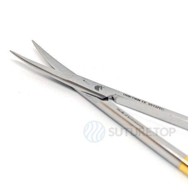 Ножницы хирургические изогнутые Iris Surgical Scissors Curved 115мм UNICORN Medical Instruments № 3512/TC Gold (Tungsten Carbide Inserts) фото 3512/TC
