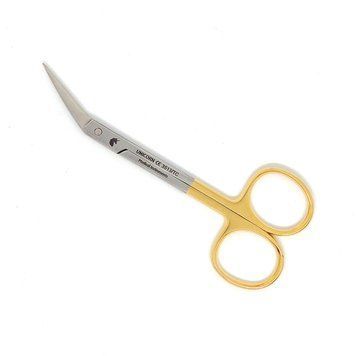 Ножиці хірургічні зігнуті під кутом 45 градусів Iris Surgical Scissors 45&deg; angled tip 120мм UNICORN Medical Instruments № 3513/TC Gold (Tungsten Carbide Inserts) фото 3513/TC