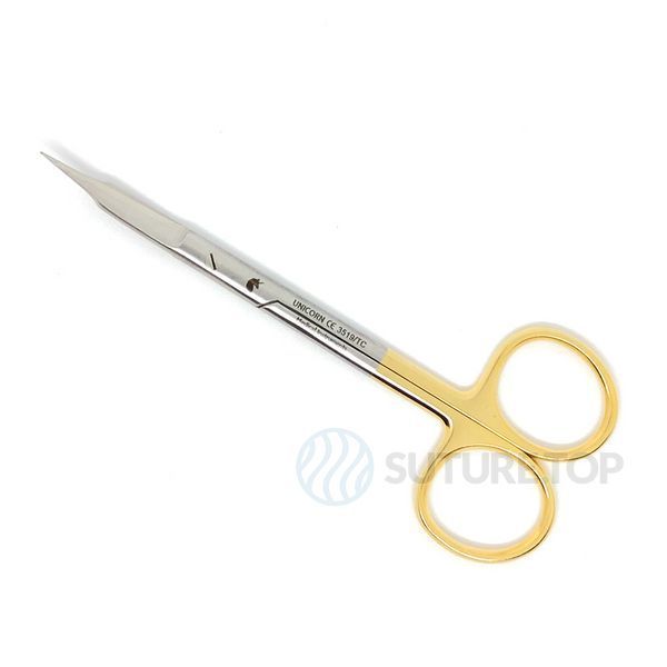 Ножиці хірургічні вигнуті Goldman-Fox Surgical Scissors Curved 130мм UNICORN Medical Instruments № 3519/TC Gold (Tungsten Carbide Inserts) фото 3519/TC