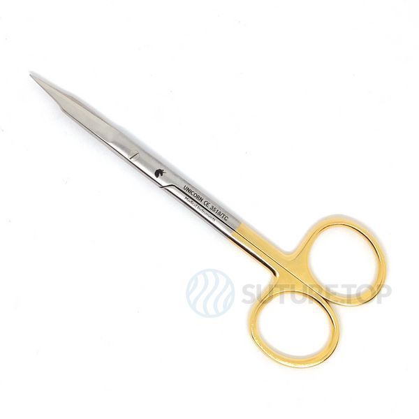 Ножиці хірургічні прямі Goldman-Fox Surgical Scissors Straight 130мм UNICORN Medical Instruments № 3518/TC Gold (Tungsten Carbide Inserts) фото 3518/TC