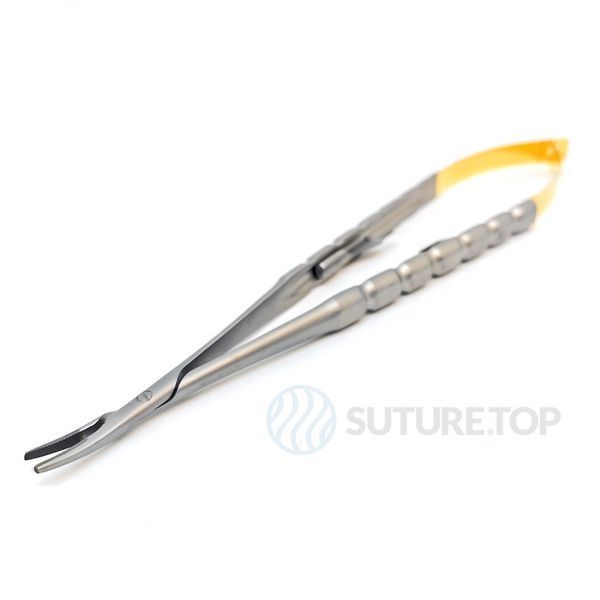 Иглодержатель Castroviejo Needle Holder curved изогнутый 180мм UNICORN Medical Instruments № 1923/TC 180mm Gold (Tungsten Carbide Inserts) фото 1923/TC 180mm