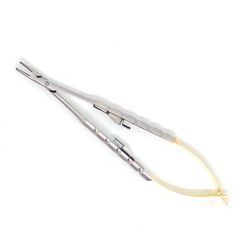 Голкотримач Castroviejo Needle Holder curved вигнутий 150мм UNICORN Medical Instruments № 1924/TC 150mm Gold (Tungsten Carbide Inserts) фото 1924/TC