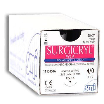 Сурджікрил ПГА шовний матеріал SURGICRYL PGA SMI AG Бельгія, полігліколь плетений, нитка 3/0 75см 🟣 фіолетова, голка 3/8 кола 19мм зворотньо-ріжуча, упаковка 12 штук фото 11201519