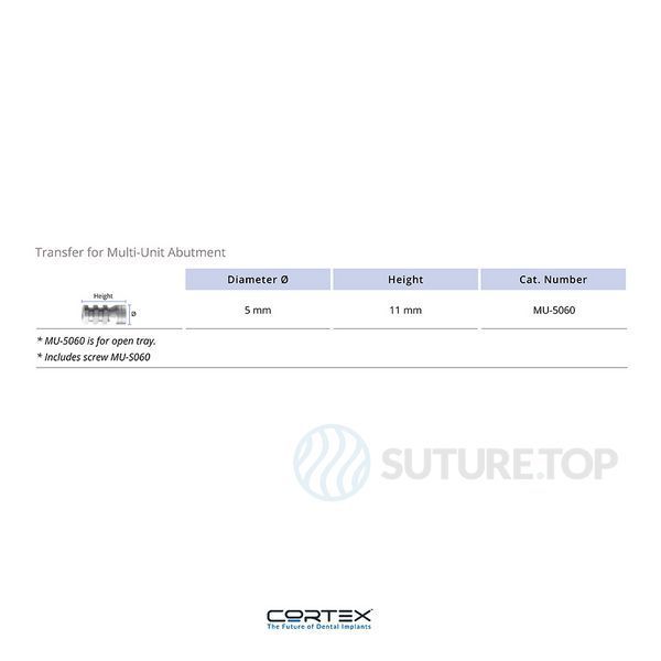 Трансфер для відкритої ложки для Мультиюніт абатменту Transfer for Multi-Unit Abutment (open tray) MU-5060 Cortex Dental Implants Мультиюніт Платформа Multi-Unit Platform фото MU-5060