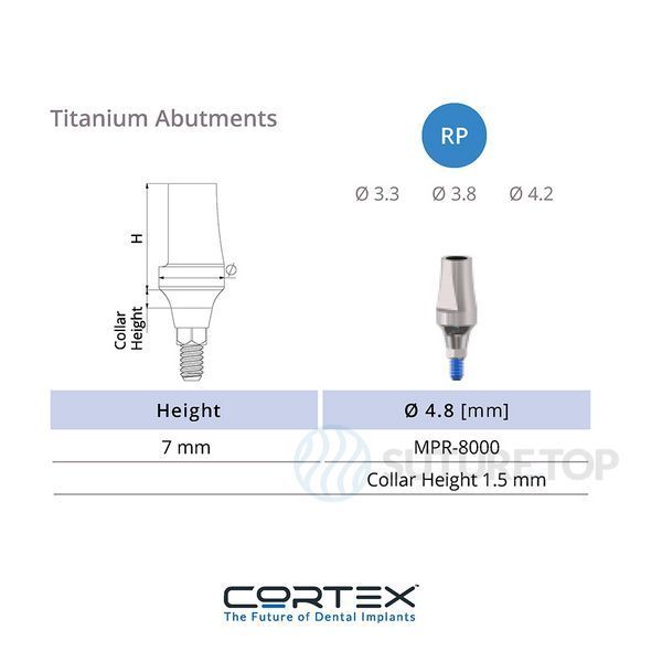 Прямой абатмент Straight Titanium Abutment MPR-8000 Cortex Dental Implants конусное соединение с имплантатом стандартная платформа Conical Regular Platform (RP) фото MPR-8000