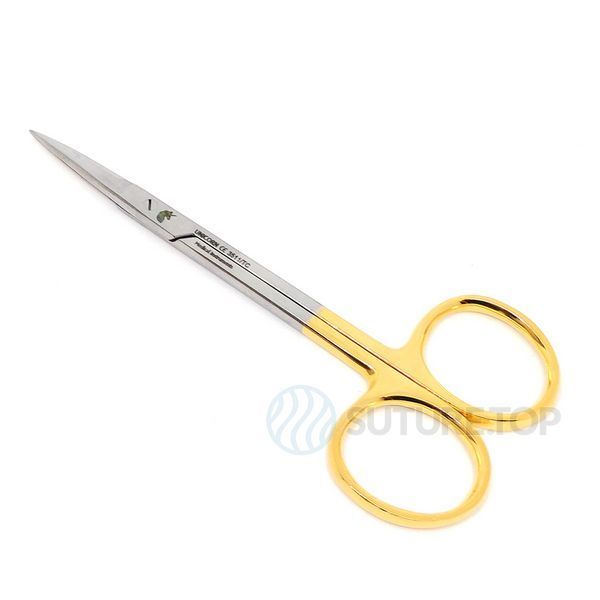 Ножиці хірургічні прямі Iris Surgical Scissors Straight 115мм UNICORN Medical Instruments № 3511/TC Gold (Tungsten Carbide Inserts) фото 3511/TC