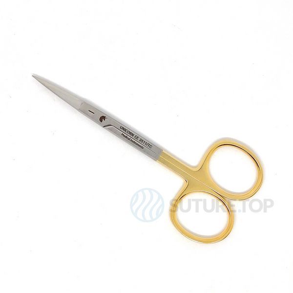 Ножиці хірургічні прямі Iris Surgical Scissors Straight 115мм UNICORN Medical Instruments № 3511/TC Gold (Tungsten Carbide Inserts) фото 3511/TC