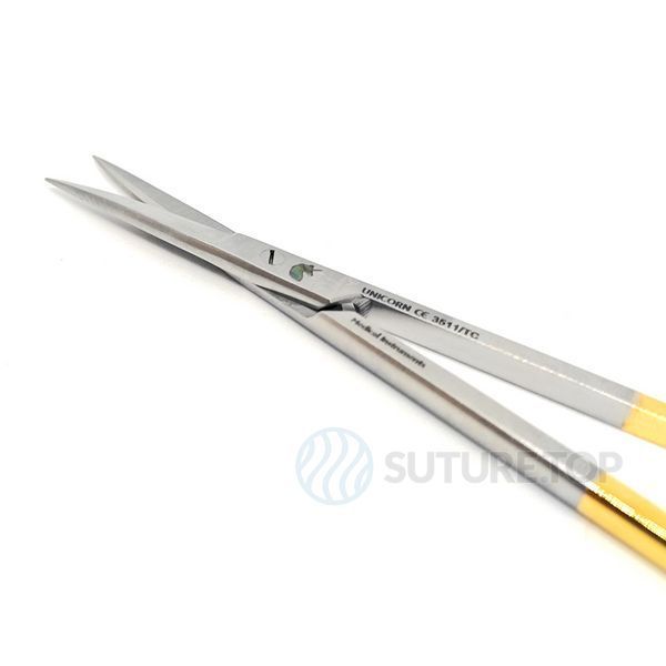 Ножиці хірургічні прямі Iris Surgical Scissors Straight 115мм UNICORN Medical Instruments № 3511/TC Gold (Tungsten Carbide Inserts) фото 3511/TC