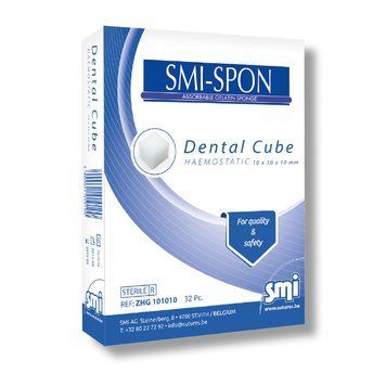 Гемостатична губка SMI-SPON Dental Cube Haemostatic SMI AG Бельгія кубик 10 x 10 x 10 мм, упаковка 32шт (4 пластинки по 8 штук) фото ZHG101010