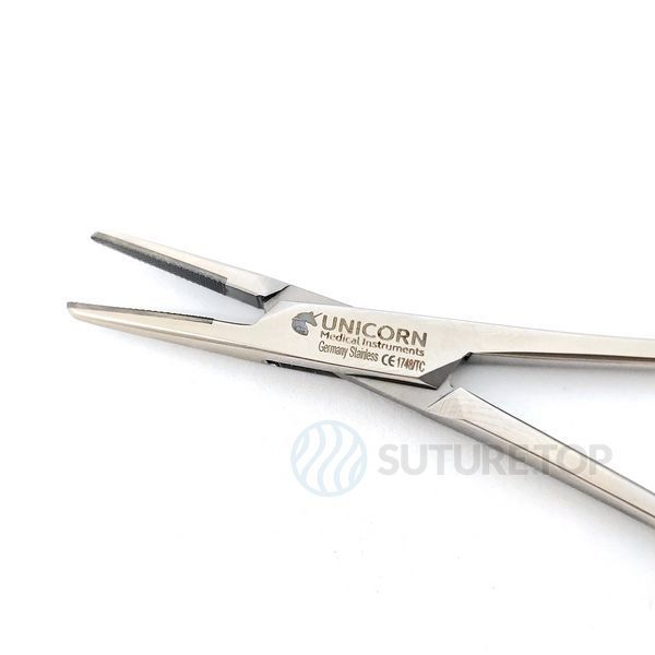 Голкотримач Halsey Needle Holder 130мм UNICORN Medical Instruments № 1748 TC Gold (Tungsten Carbide Inserts) фото 1748 TC