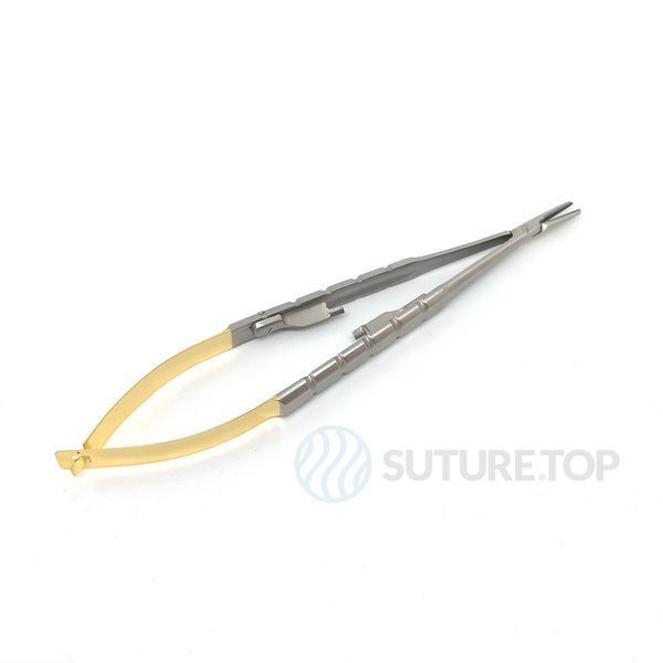 Иглодержатель Castroviejo Needle Holder straight прямой 140мм UNICORN Medical Instruments № 1921 TC Gold (Tungsten Carbide Inserts) фото 1921 TC