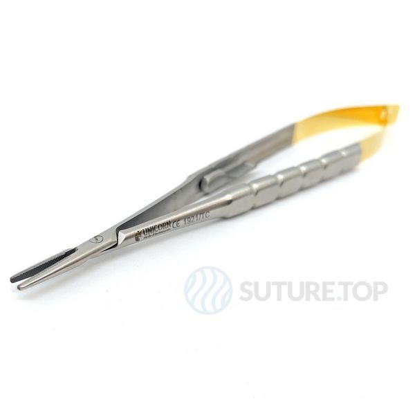 Иглодержатель Castroviejo Needle Holder straight прямой 140мм UNICORN Medical Instruments № 1921 TC Gold (Tungsten Carbide Inserts) фото 1921 TC