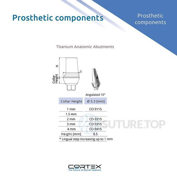 Угловой анатомический абатмент 15&deg; Anatomic Angulated Titanium Abutment 15 Deg. Cortex Dental Implants соединение с имплантатом внутренний шестигранник Internal HEX Platform - 1 mm, CO-9115 фото CO-9115