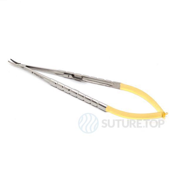 Голкотримач Castroviejo Needle Holder curved вигнутий 180мм UNICORN Medical Instruments № 1922B/TC 180mm Gold (Tungsten Carbide Inserts) фото 1922B/TC 180mm